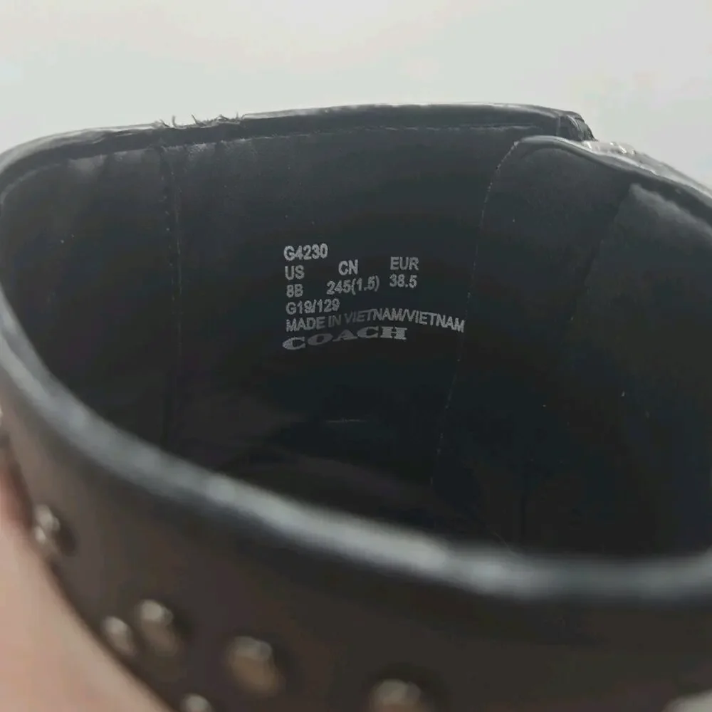 Coach Pia Studded Western Booties Sz 8 Black Leather Harness Booties Biker Rock - Picture 9 of 9